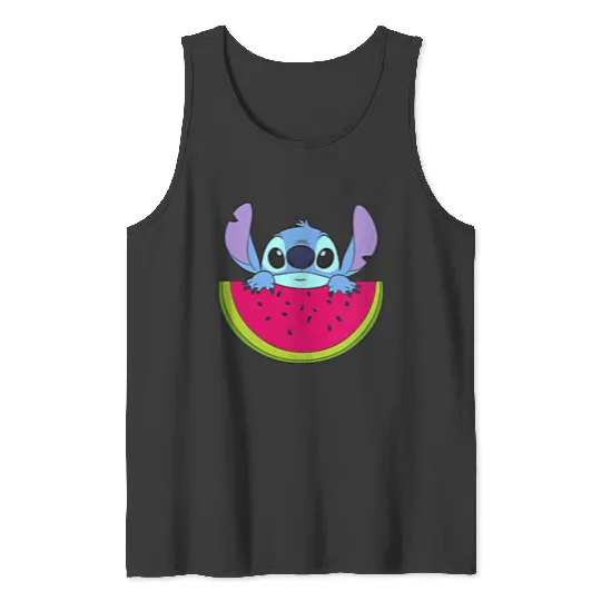 Disneyss Lilo Stitch Cute Stitch Watermelon Pocket Logo Tank Tops