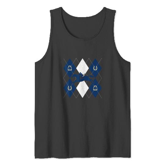 Disney Mickey Mouse Horse Racing Silhouette Argyle Pattern Tank Tops