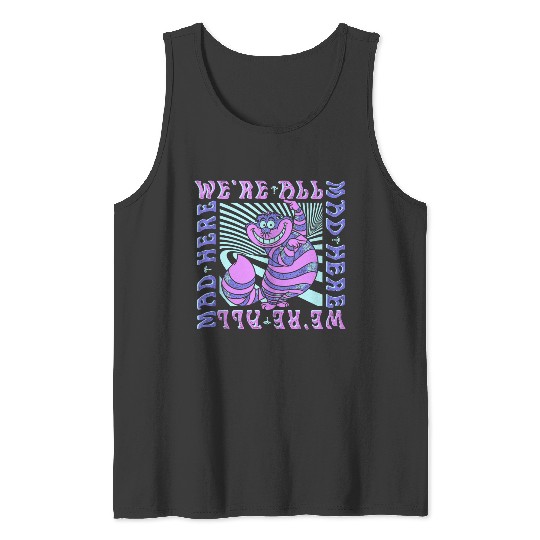 Disneyss Alice In Wonderland Cheshire Cat We're All Mad Box Up Tank Tops