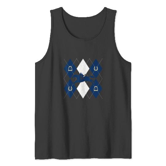 Disney Mickey Mouse Horse Racing Silhouette Argyle Pattern Tank Tops