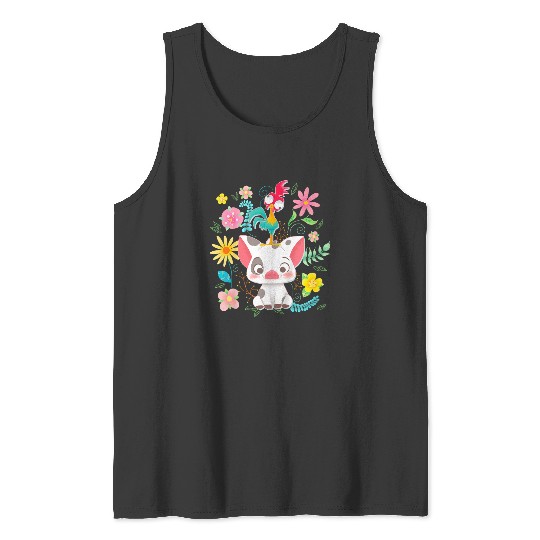 Discover Disney Moana Pua Hei Hei Cute Pose Floral Big Chest Poster Tank Tops