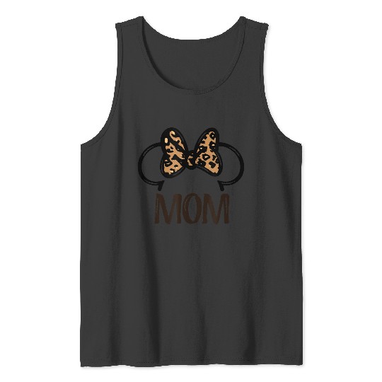 Discover Disney Minnie Mouse Mom Leopard Print Bow Art Line Big Logo Tank Tops