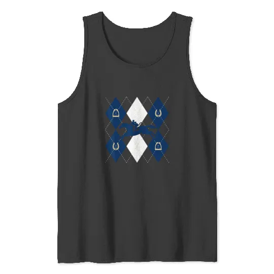 Disney Mickey Mouse Horse Racing Silhouette Argyle Pattern Tank Tops