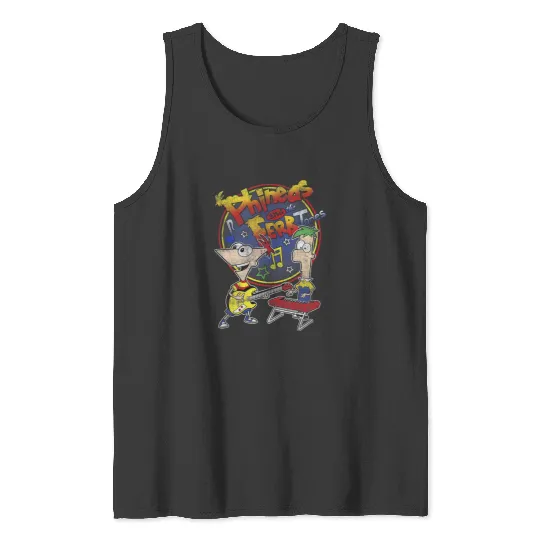 Disney Phineas And Ferb-Tones Distressed Band Logo Tank Tops