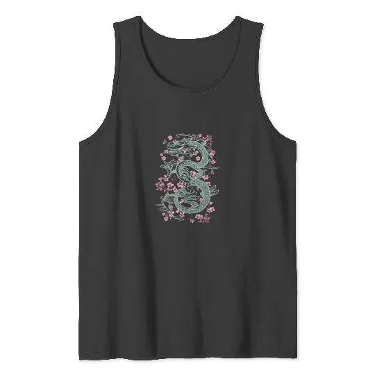 Disney Mulan Mushu Floral Outline Tank Tops