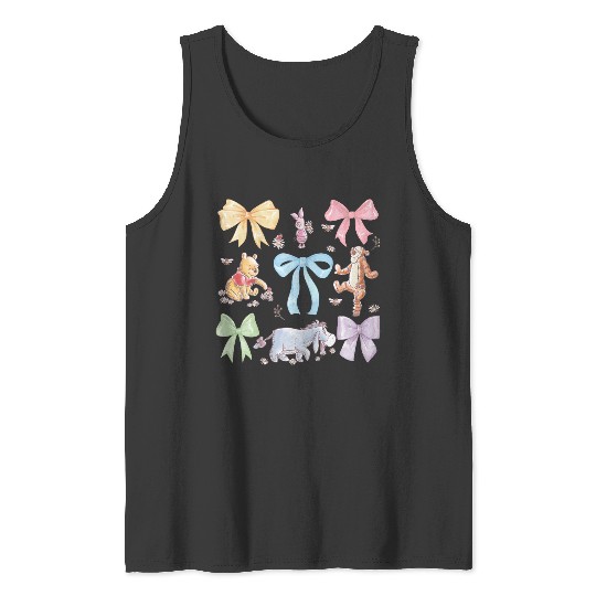 Disney Winnie The Pooh Cute Group Shot Sketch Chest Logo Tank Tops