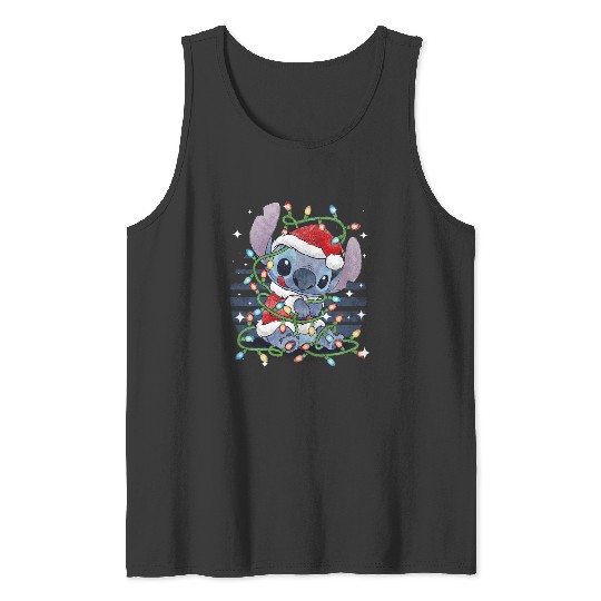 Disney Lilo Stitch Christmas Tangled Lights Portrait Merry Christmas 2024 Tank Tops