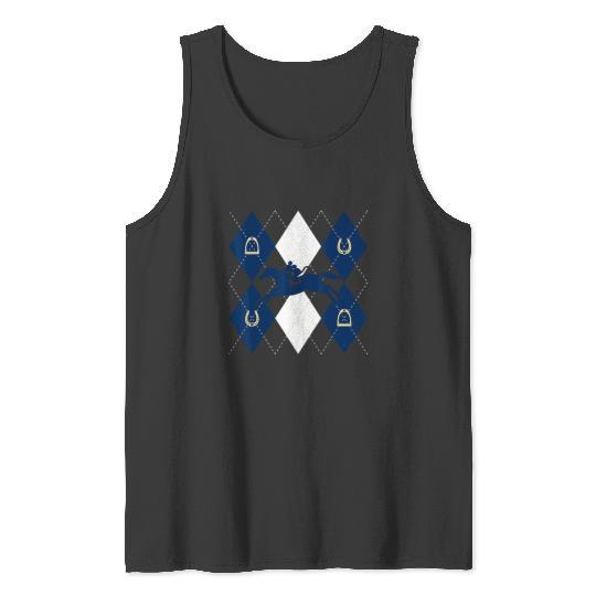 Disney Mickey Mouse Horse Racing Silhouette Argyle Pattern Tank Tops