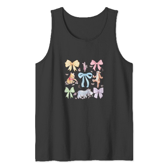 Disney Winnie the Pooh Cute Group Shot Sketch Chest Logo Tank Tops