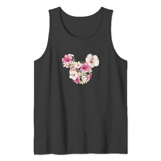 Womens Disney Mickey And Friends Tropical Floral Print Silhouette V-Neck Tank Tops