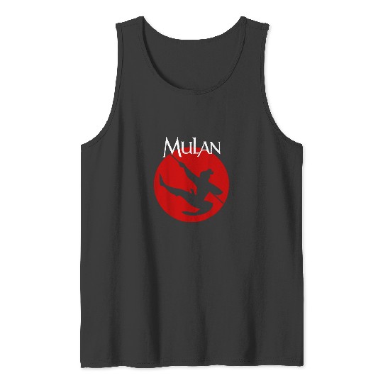 Disney Mulan Silhouette In Action Red Circle Gra Tank Tops