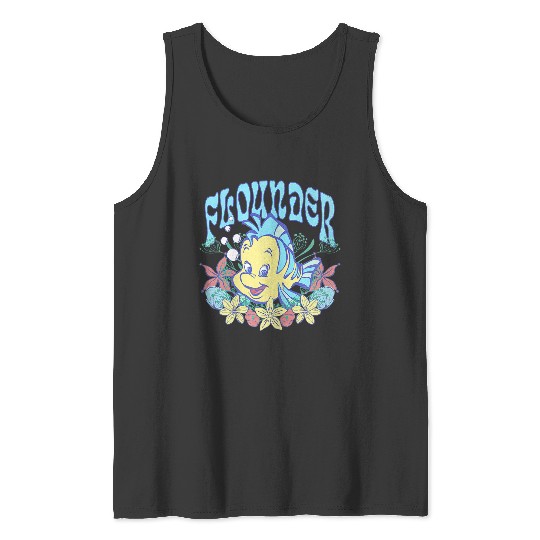 Disneyss The Little Mermaid Cute Flounder Floral Chest Poster Tank Tops