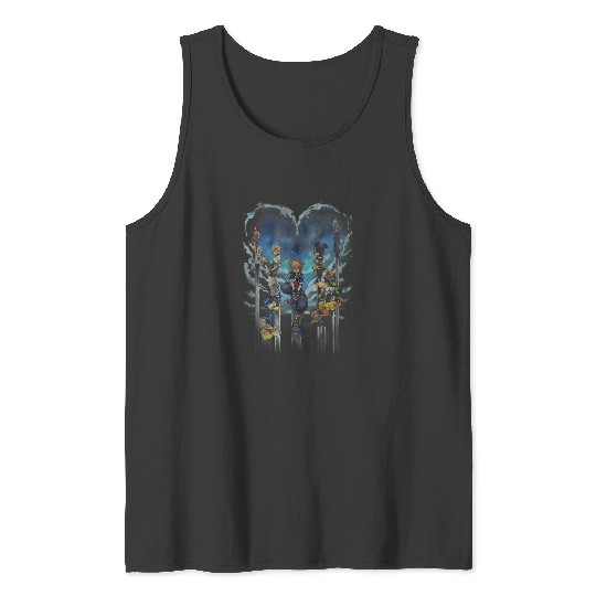 Disneyss Kingdom Hearts Main Characters Heart Shape Distressed Tank Tops
