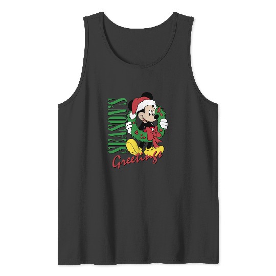 Disney Mickey And Friends Christmas Season's Greetings Logo Long Sleeve Tank Tops
