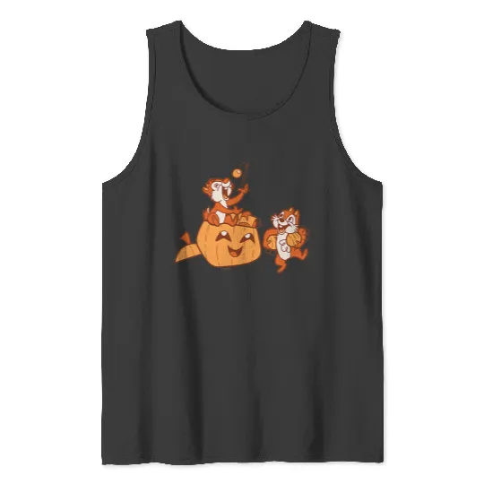 Disneyss Chip N Dale Halloween Pumpkin Bucket Corner Art Tank Tops