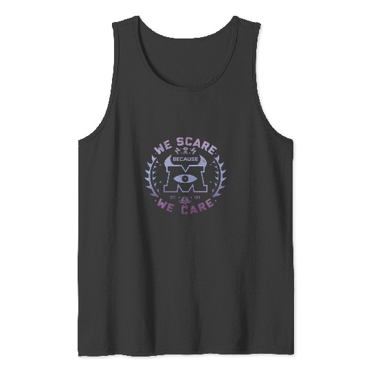 Discover Disney Pixar Monsters Inc. We Scare Because We Care Logo Tank Tops