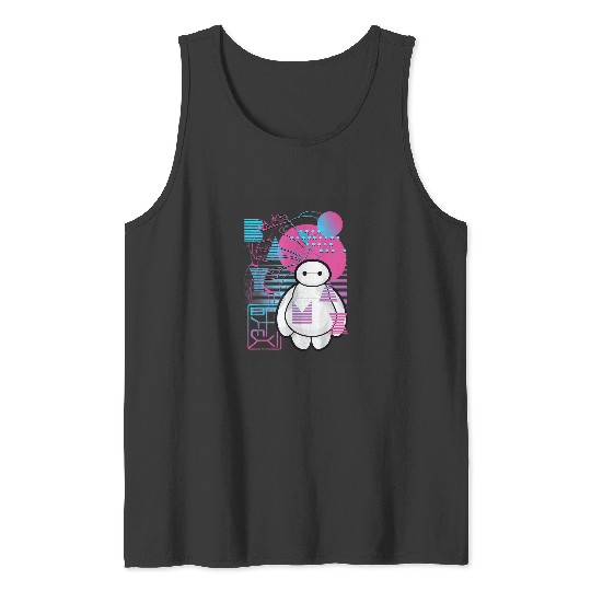 Disney Big Hero 6 Baymax Neon Blue Print Schemat Tank Tops