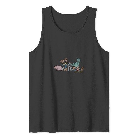 Discover Disney Pixar Toy Story Group Shot Line Up Distressed Poster Tank Tops