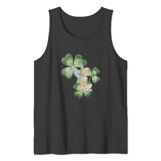 Womens Disney Peter Pan St. Patrick's Day Tinker Bell Clover Retro V-Neck Tank Tops