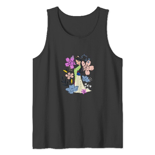 Disney Mulan Sweet Kawaii Floral Watercolor Princess Sketch Tank Tops