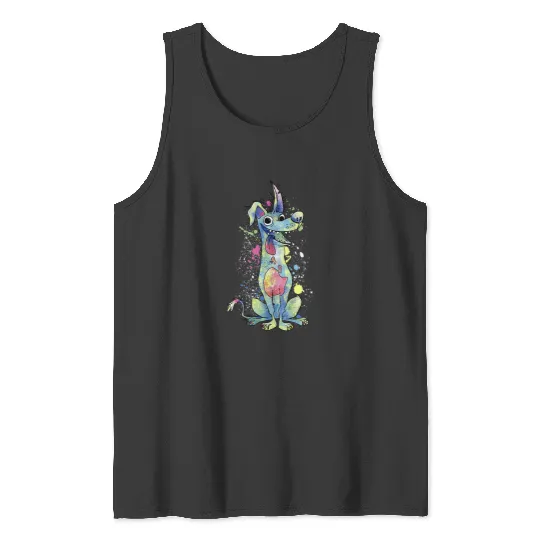 Womens Disneys Pixars Coco Dante Watercolor Splatter VNeck Tank Tops
