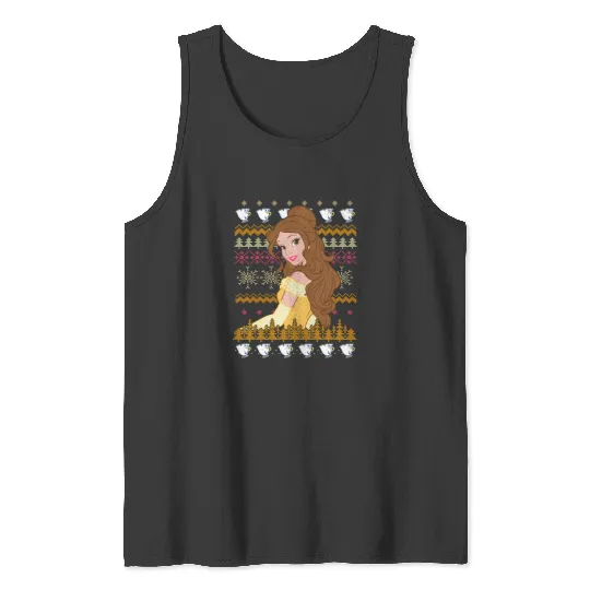 Disney Beauty And The Beast Christmas Belle Tea Cups Sweater Tank Tops