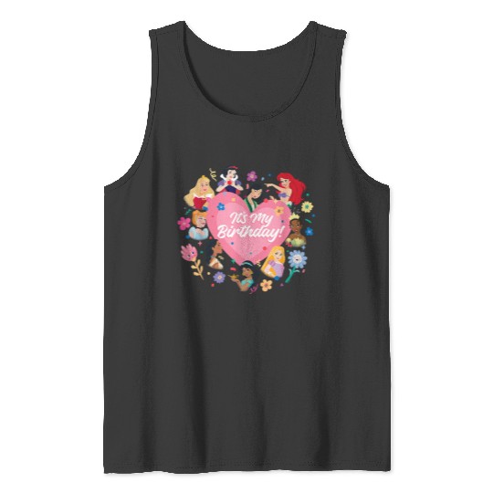 Disneyss Princess Pink Heart And Flowers Its My Birthday Tank Tops