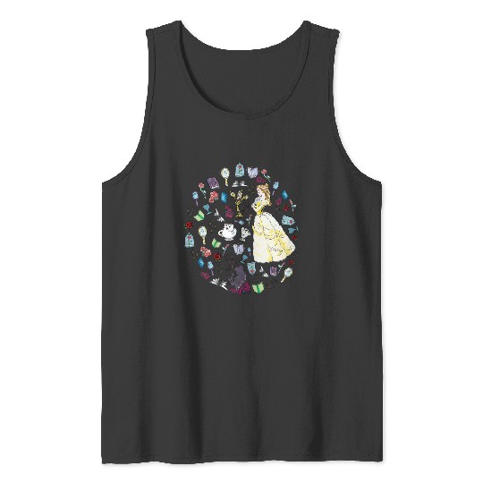 Disneyss Beauty And The Beast Iconic Items Collage Text Logo Tank Tops