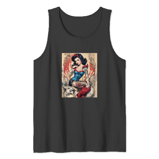 full-body illustration  Snow White in a rebellious pin-up style: Disney princess tattoo Shirt,  Princess tattoo vintage t shirt, Disney princess tattoo Gift Fan S-5XL Tank Tops
