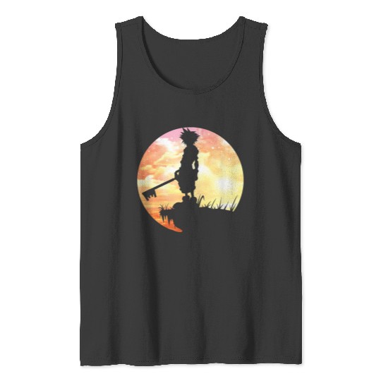 Disneyss Kingdom Hearts Sora Sunset Silhouette Pose Chest Logo Tank Tops