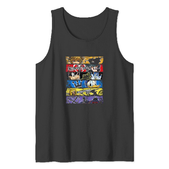 Disneyss Kingdom Hearts Epic Character Panels Distressed Logo Tank Tops