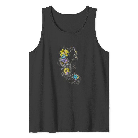 Disney Tangled Rapunzel Floral Sketch Portrait Tank Tops