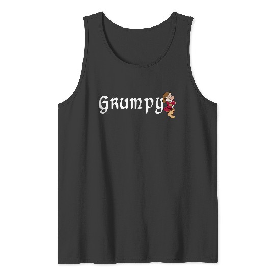 Disneyss Snow White Grumpy Leaning On Name Banner Tank Tops