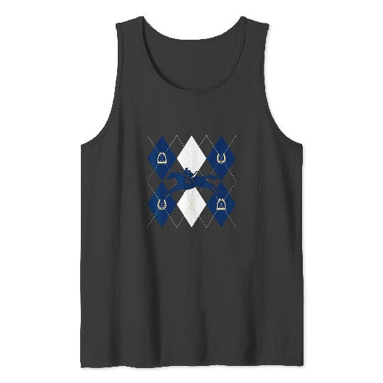 Disney Mickey Mouse Horse Racing Silhouette Argyle Pattern Tank Tops