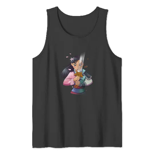 Disney Mulan Anime Half Girl Half Warrior Graphic Tank Tops