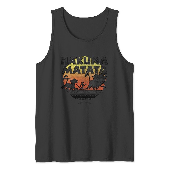Womens Disney The Lion King Hakuna Matata Sunset Silhouette Poster V-Neck Tank Tops