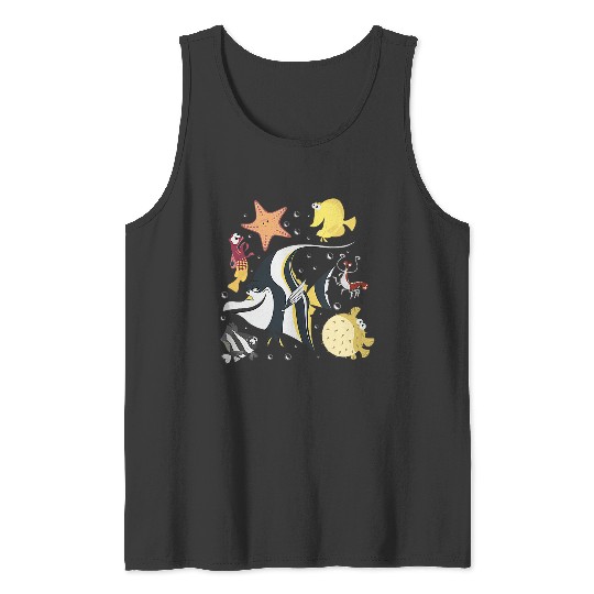 Womens Disney Pixar Finding Nemo Fish Tank Gang Group Shot Logo V-Neck Tank Tops