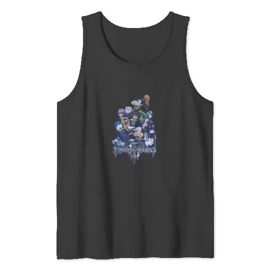 Disney Kingdom Hearts Vintage Distressed Group Shot Mickey V-Neck Tank Tops