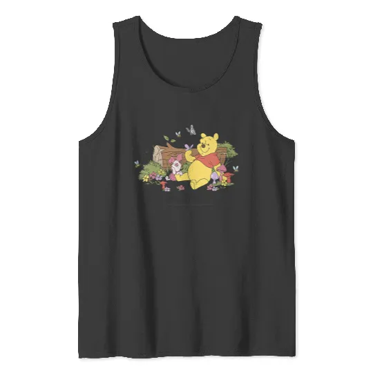 Womens Disney Winnie The Pooh Piglet And Pooh Floral Butterfly V-Neck Tank Tops