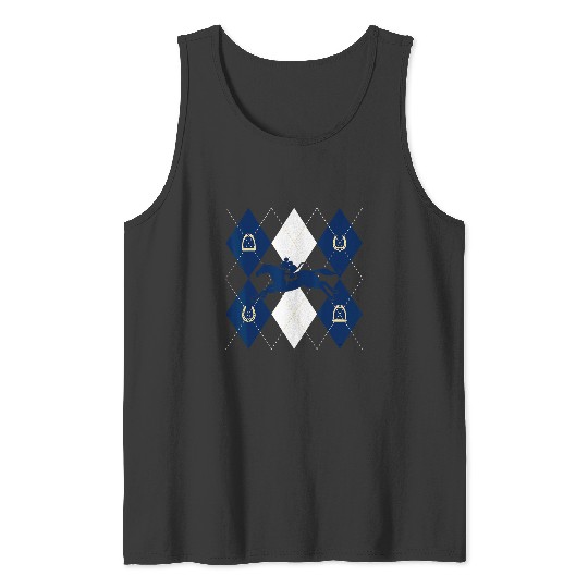 Disney Mickey Mouse Horse Racing Silhouette Argyle Pattern Tank Tops