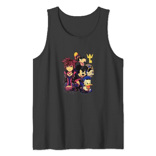 Disney Kingdom Hearts Sora Mickey Goofy Donald Key Vignette V-Neck Tank Tops