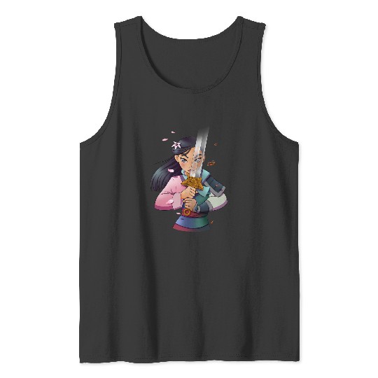 Disney Mulan Anime Half Girl Half Warrior Graphic Tank Tops