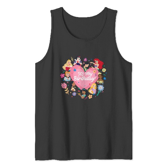 Disneyss Princess Pink Heart And Flowers Its My Birthday Tank Tops