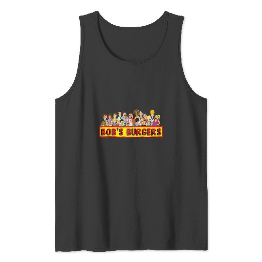 bobs burgers all characters group shot logo raglan baseball Tank Tops