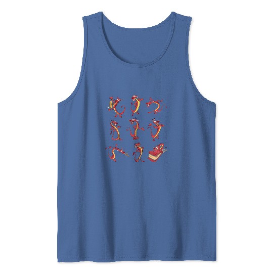 Vintage Disney Mulan Mushu Dragon Pose Tank Tops, Mushu Emotions Tank Tops
