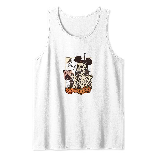 Vintage Disney Skeleton  Color Tank Tops, Mickey Skeleton Coffee Tank Tops