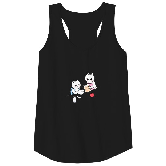 Back to school cat eating breakfast Tank Top
