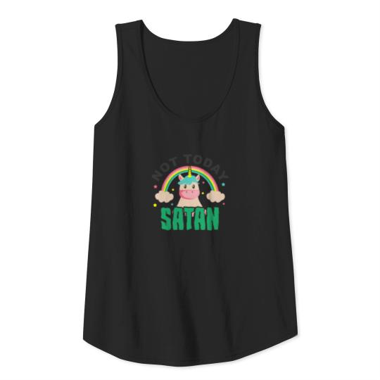 Not Today Satan Funny Christian Rainbow Unicorn c8 Tank Top