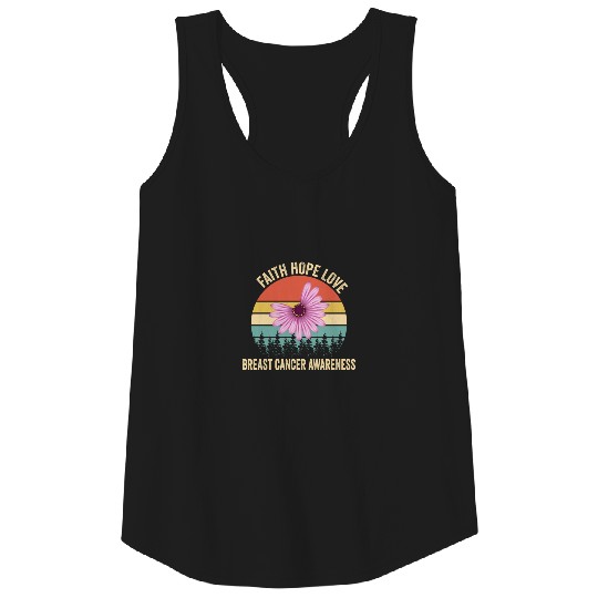 Faith Hope Love Pink Daisy Flower Breast Cancer Tank Top