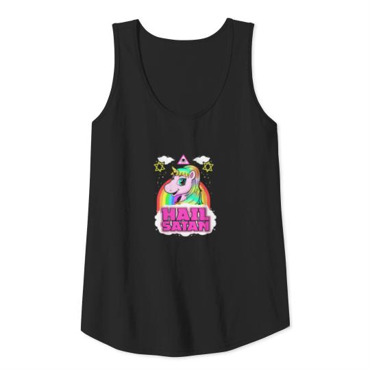 Hail Satan Unicorn cute Rainbow Death Metal Design Tank Top